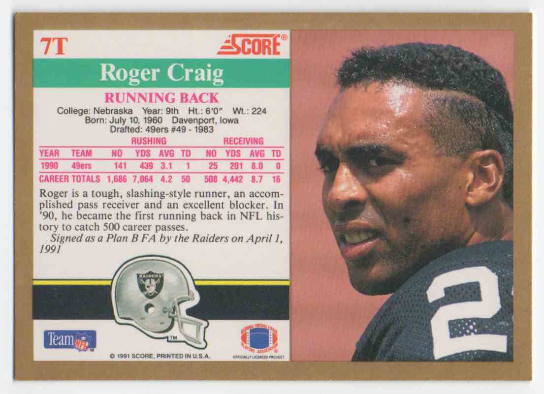 1991 Score Traded Roger Craig #7 on Kronozio