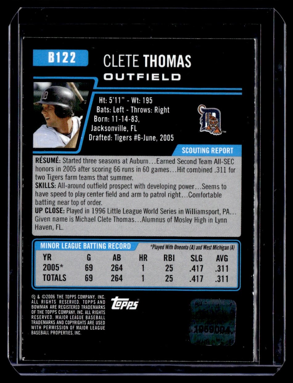 2006 Bowman Prospects Auto Clete Thomas #B122 card back image