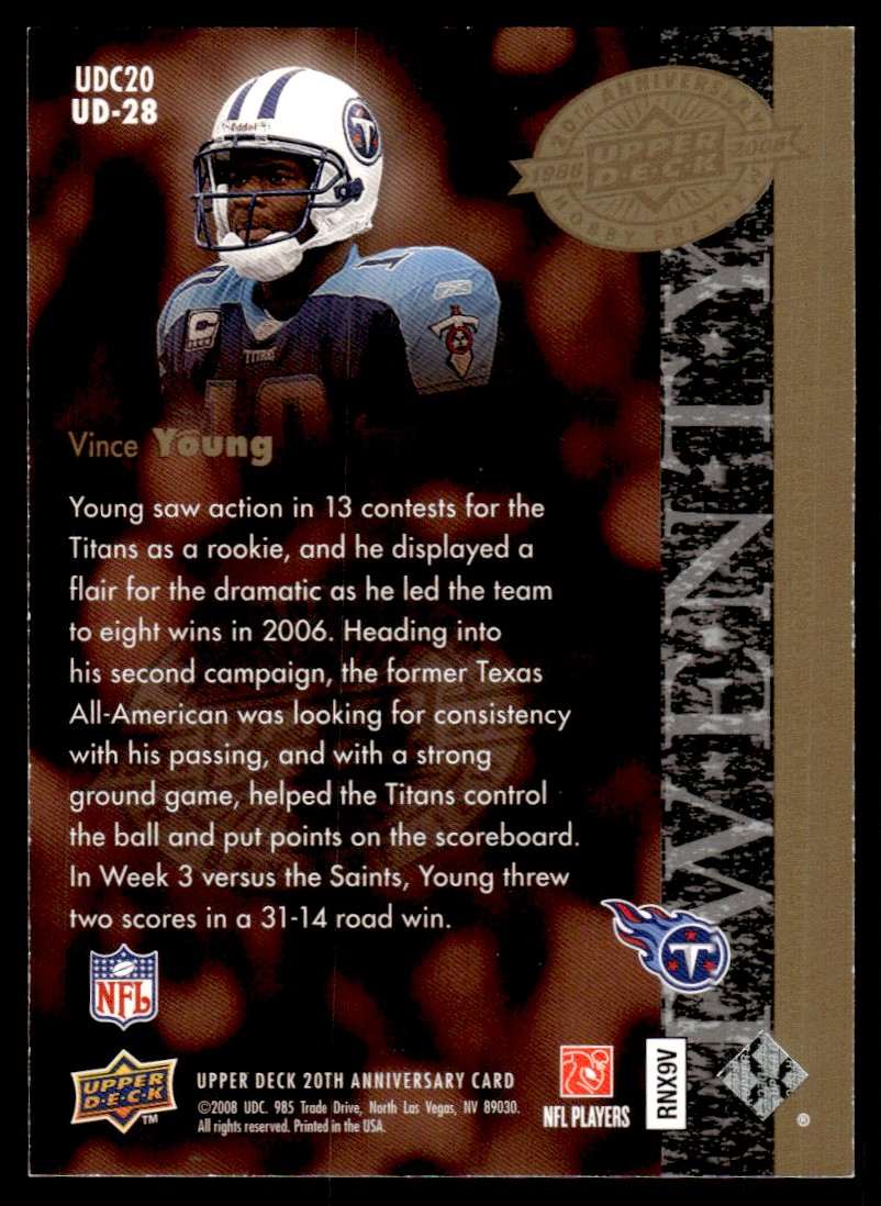 2008 Upper Deck 20th Anniversary ! Vince Young #UD-28 card back image
