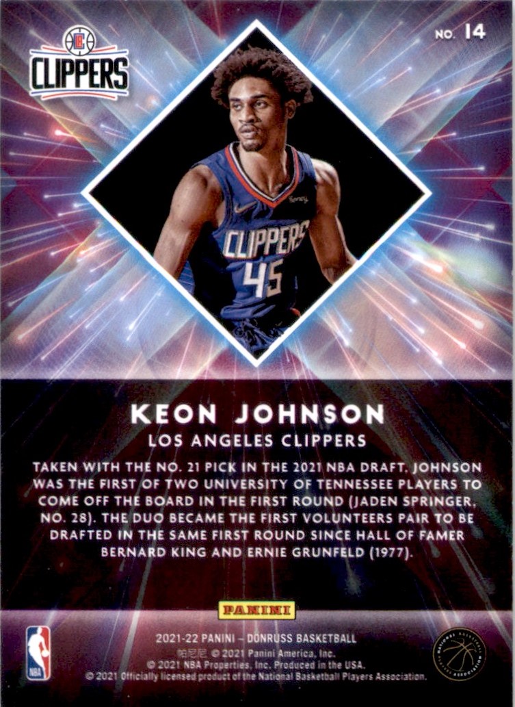 2021-22 Donruss Great X-Pectations Keon Johnson #14 card back image