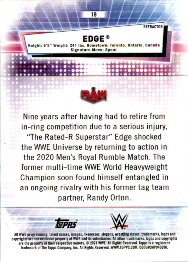 2021 Topps WWE Chrome Refractor Edge #19 card back image