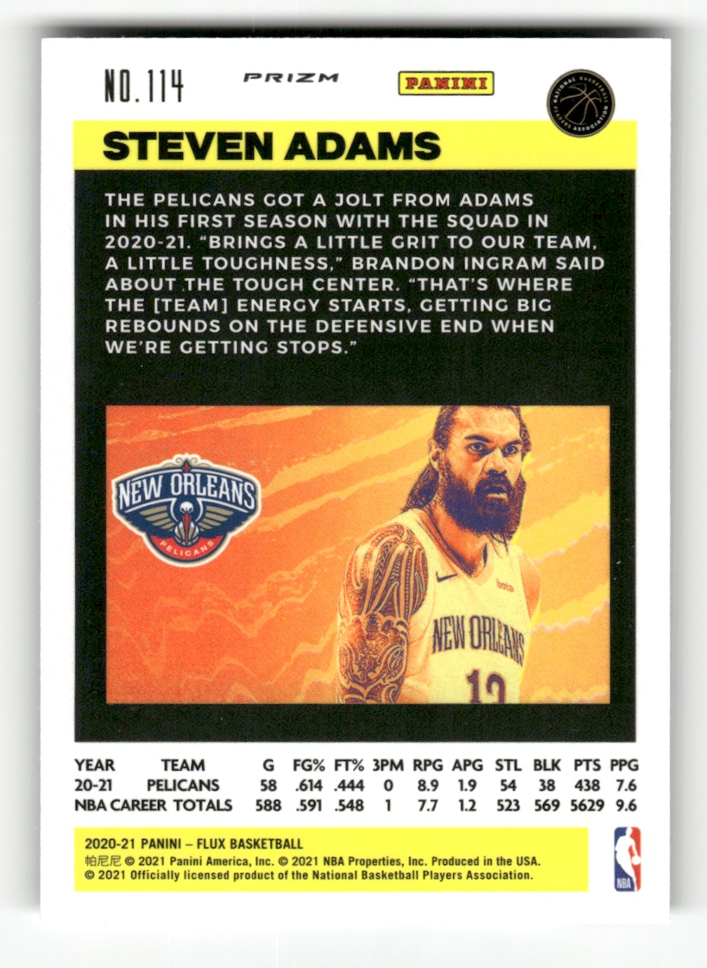 2020-21 Panini Flux Pulsar Steven Adams #114 card back image