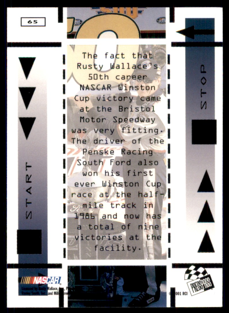 2001 Press Pass Start 2000 Replay Rusty Wallace #65 card back image