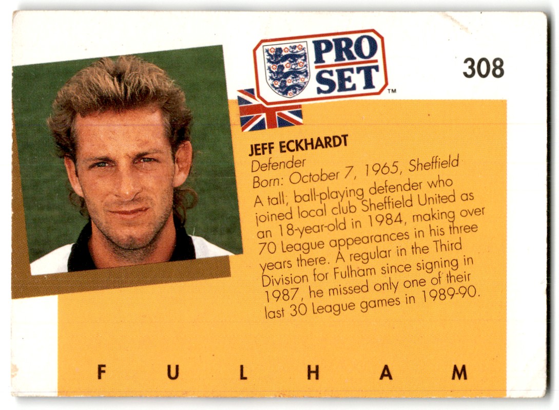 1990 Pro Set Jeff Eckhardt #308 card back image