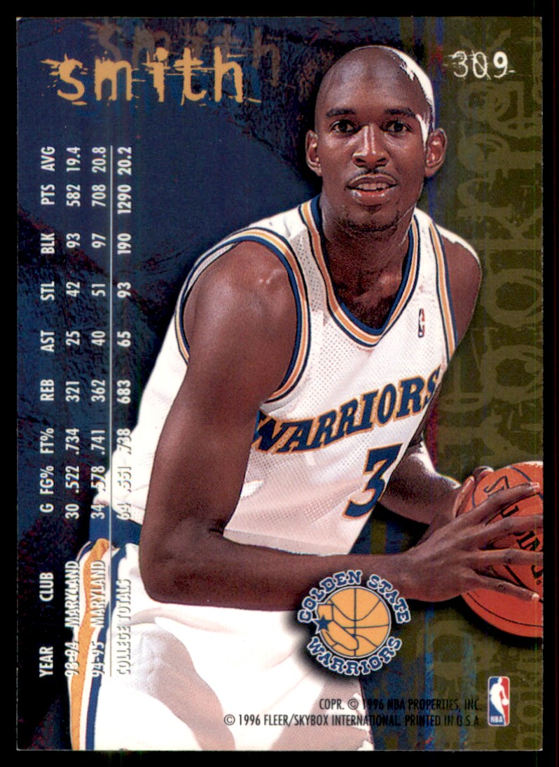 1995-96 Fleer Joe Smith #309 card back image