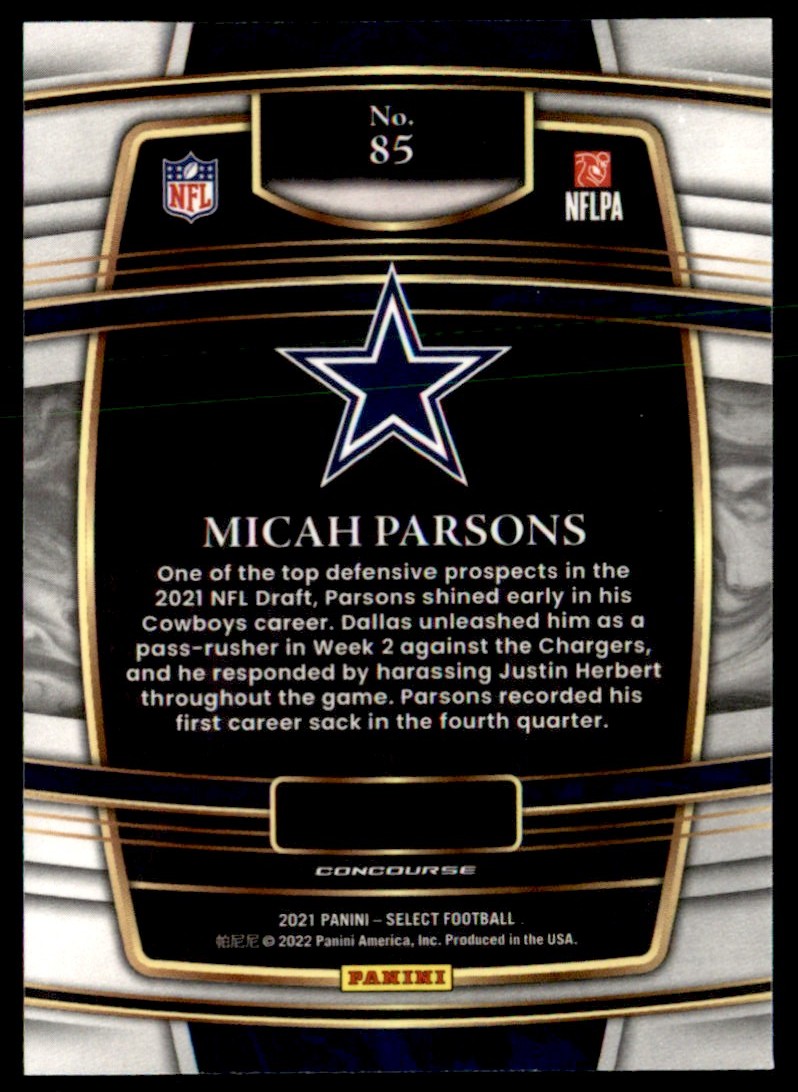 2022 Panini Select Draft Picks Micah Parsons #85 card back image