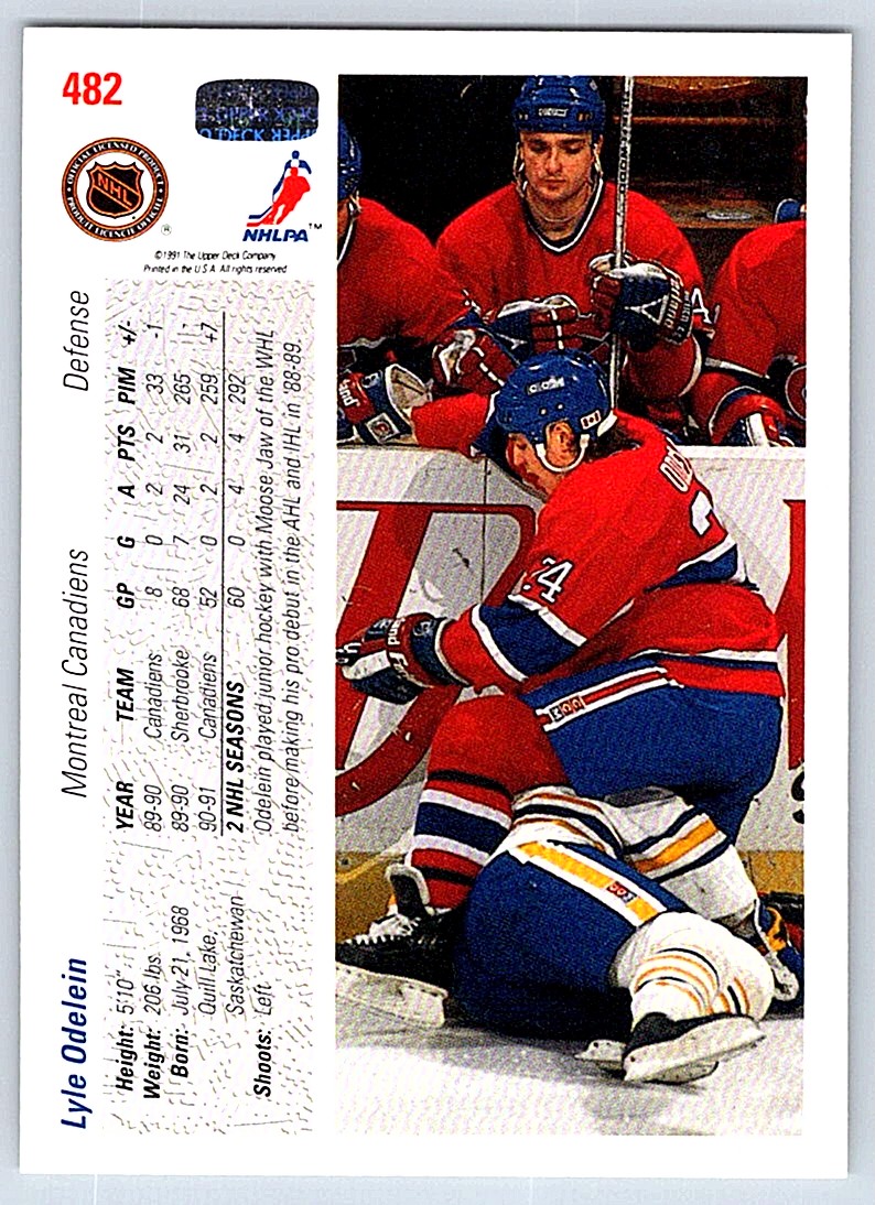 1991-92 Upper Deck Lyle Odelein #482 card back image