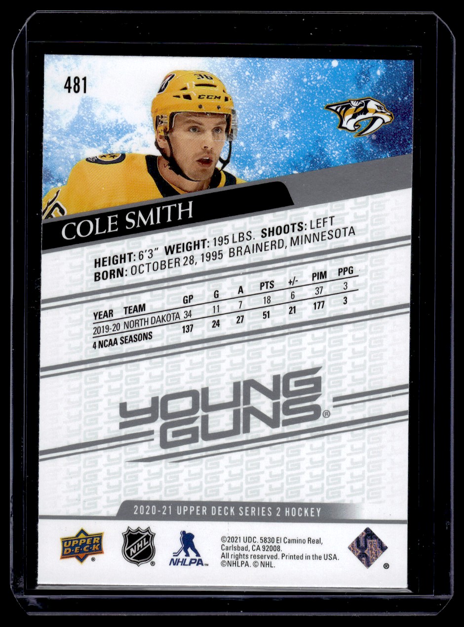 2020-21 Upper Deck Cole Smith #481 card back image