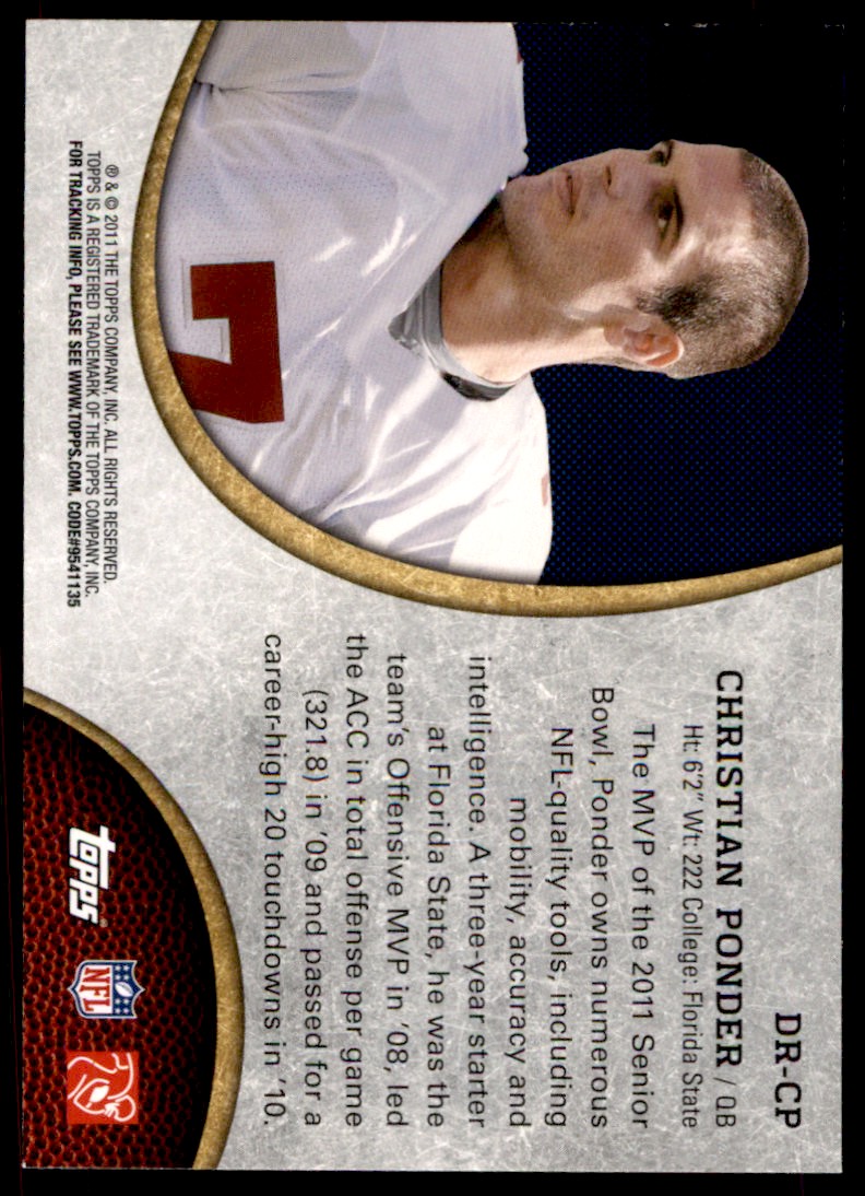 2011 Topps Rising Rookies NFL Draft Christian Ponder #DR-CP card back image