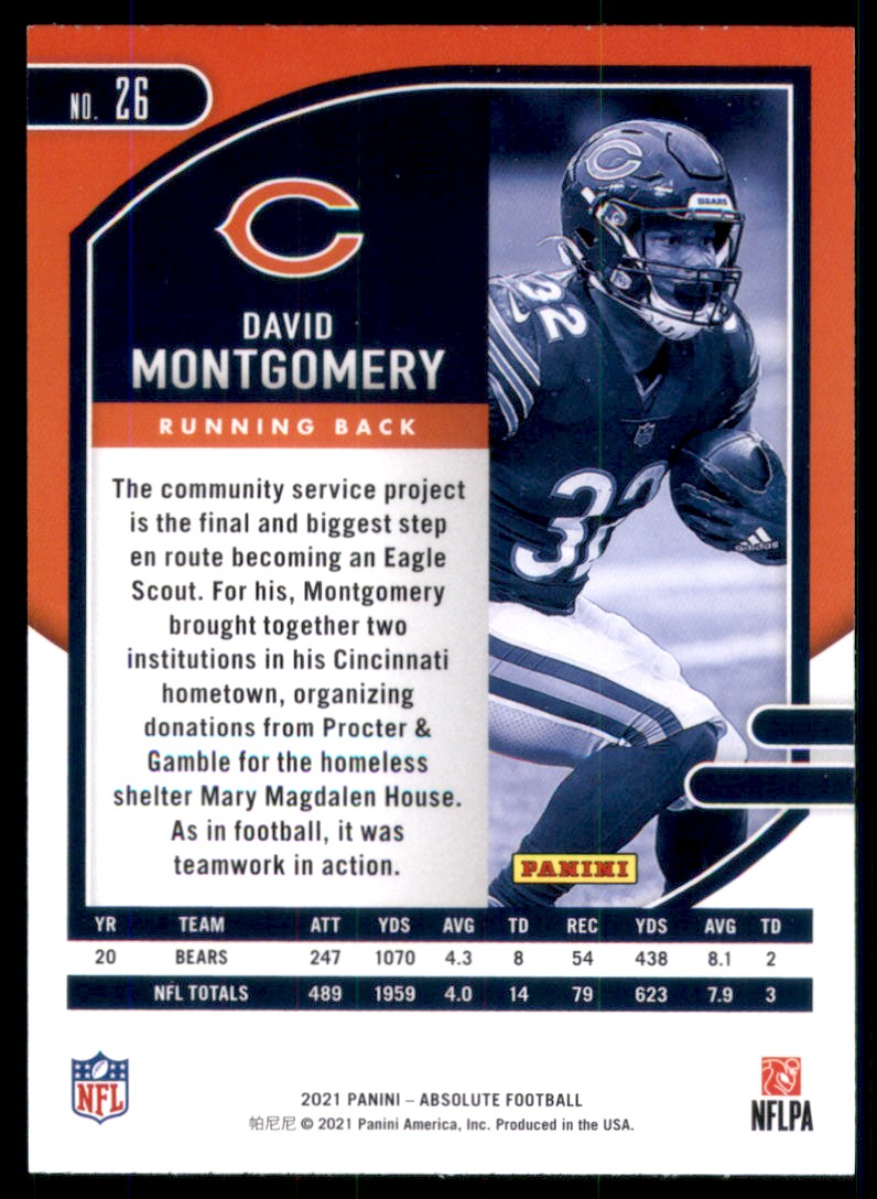 2021 Absolute David Montgomery #26 card back image