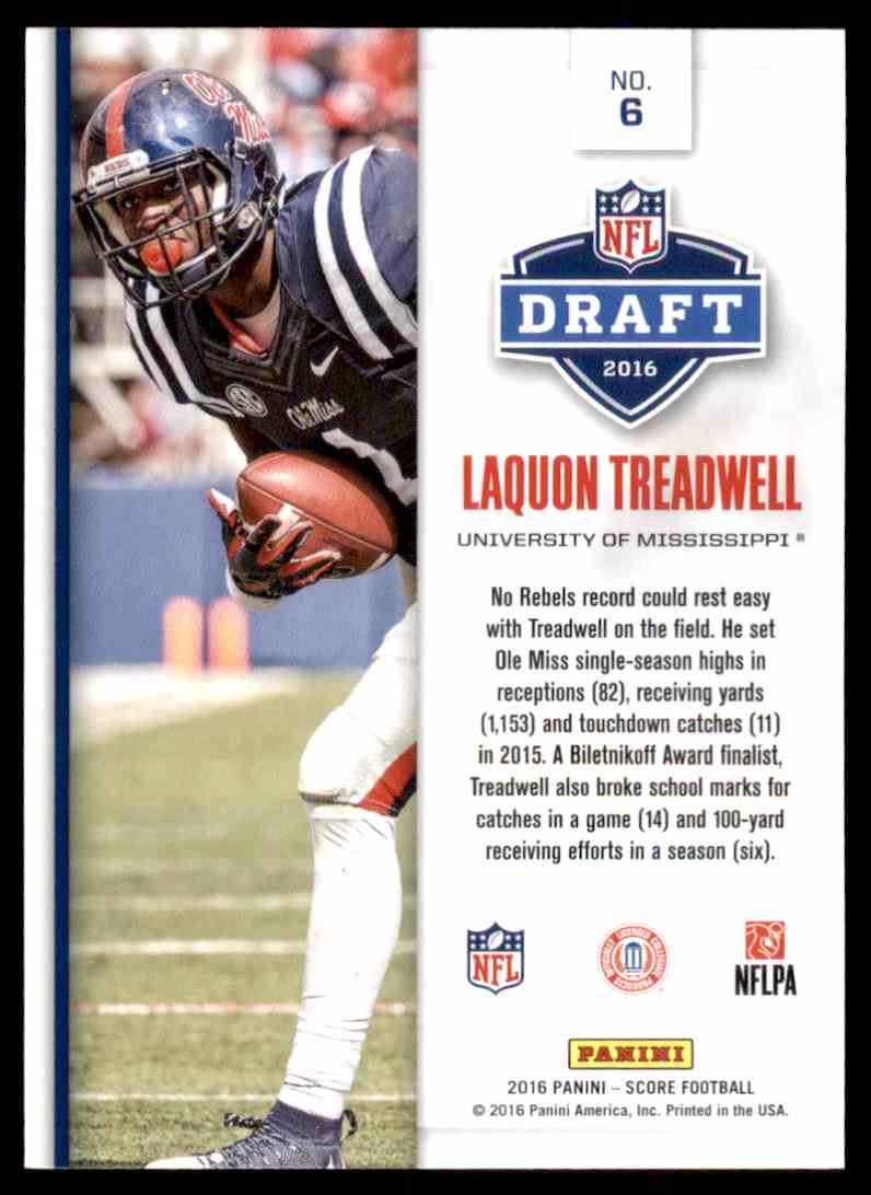 2016 Score NFL Draft Red Laquon Treadwell #6 card back image