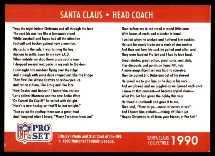 1990 Pro Set Santa Claus Santa Claus #1990 card back image