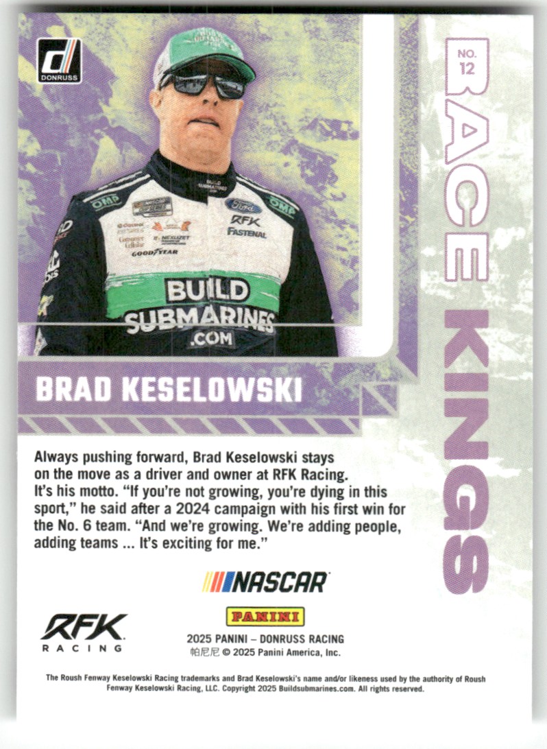 2025 Donruss NASCAR Race Kings BRAD KESELOWSKI #12 card back image