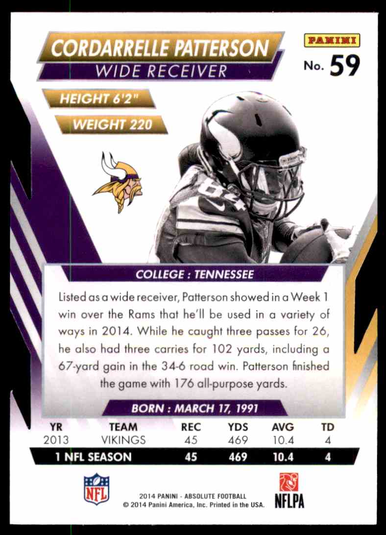 2014 Absolute Retail Cordarrelle Patterson #59 card back image