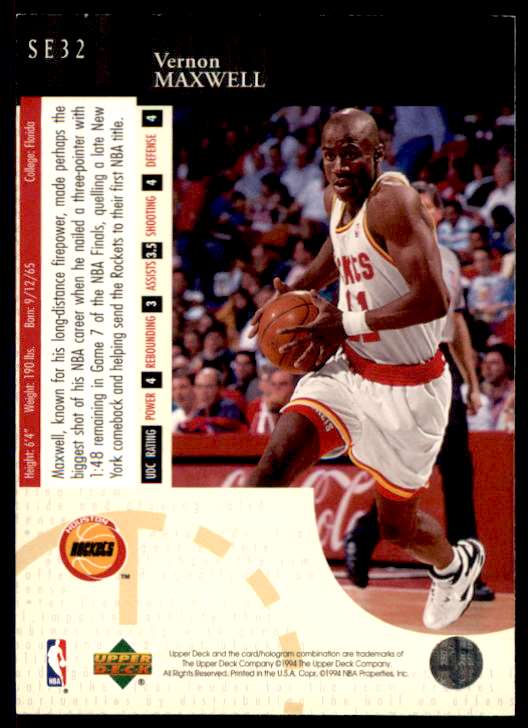 1994-95 Upper Deck Vernon Maxwell #SE32 card back image