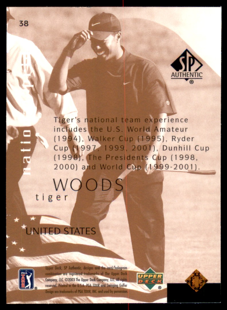 2003 Upper Deck National Pride Tiger Woods #38 card back image