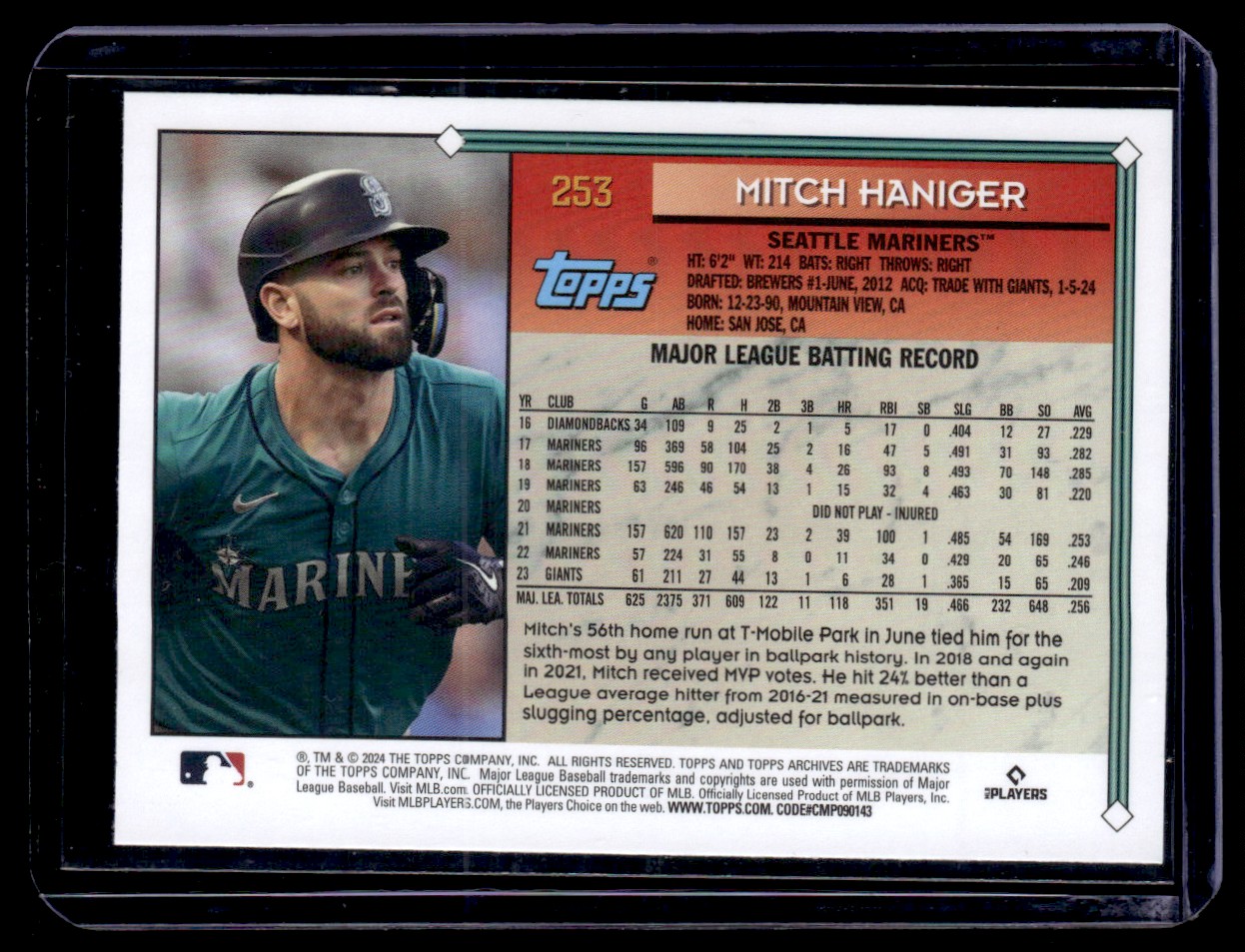 2024 Topps Archives Mitch Haniger #253 card back image