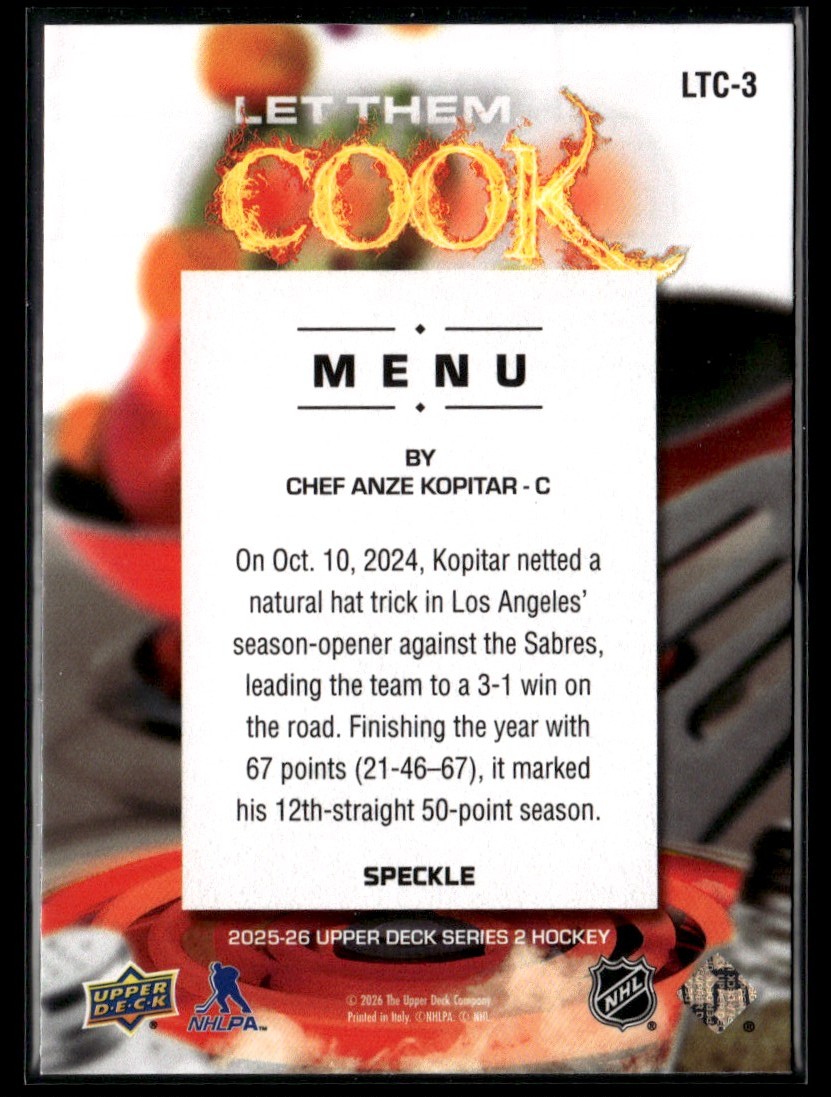 2025-26 Upper Deck Let Them Cook Anze Kopitar Los Angeles Kings