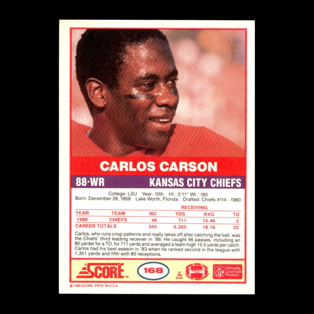 Carlos Carson 1989 Score Kansas City Chiefs #168 R329O 37 | eBay