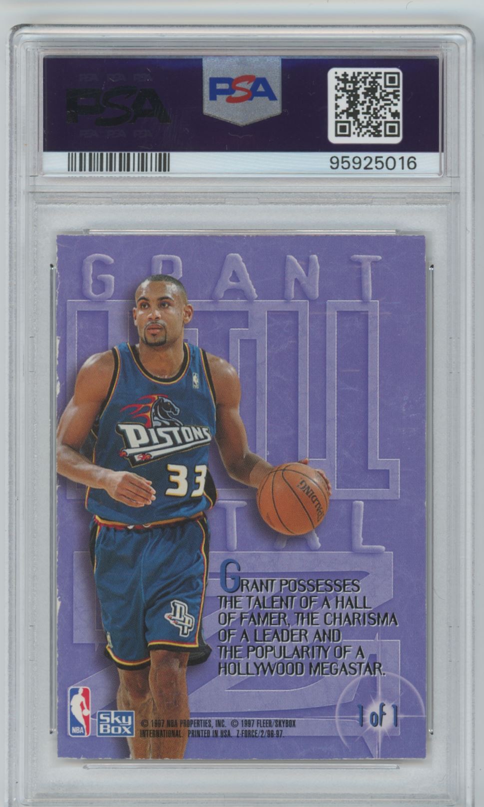 1996-97 Skybox Z Force Grant Hill #1 card back image