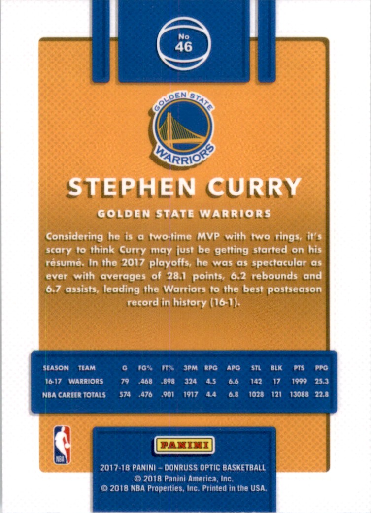 2017-18 Donruss Optic Stephen Curry #46 card back image