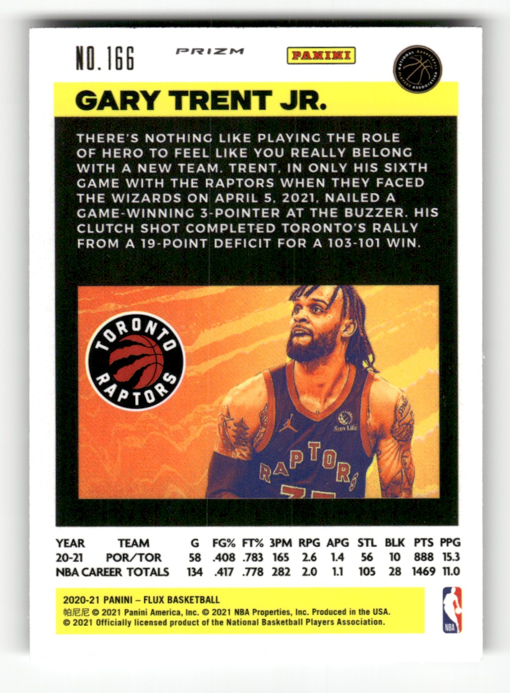 2020-21 Panini Flux Pulsar Gary Trent Jr. #166 card back image