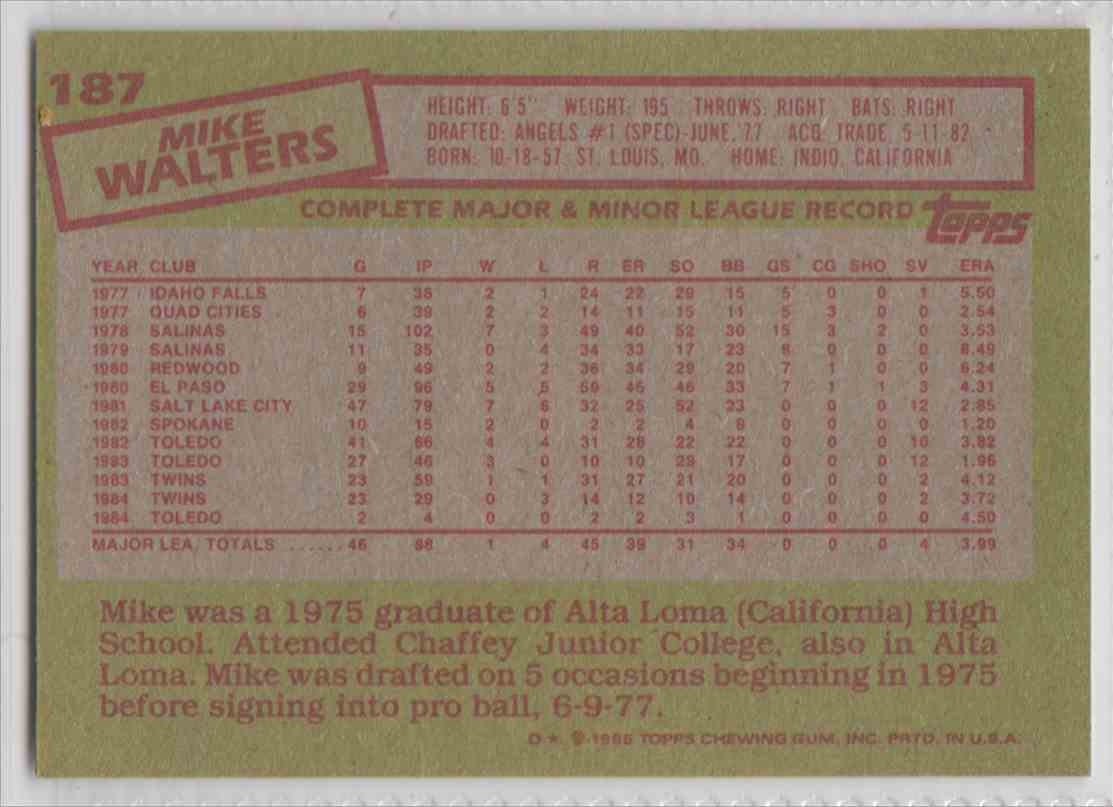 1985 Topps Mike Walters #187 on Kronozio