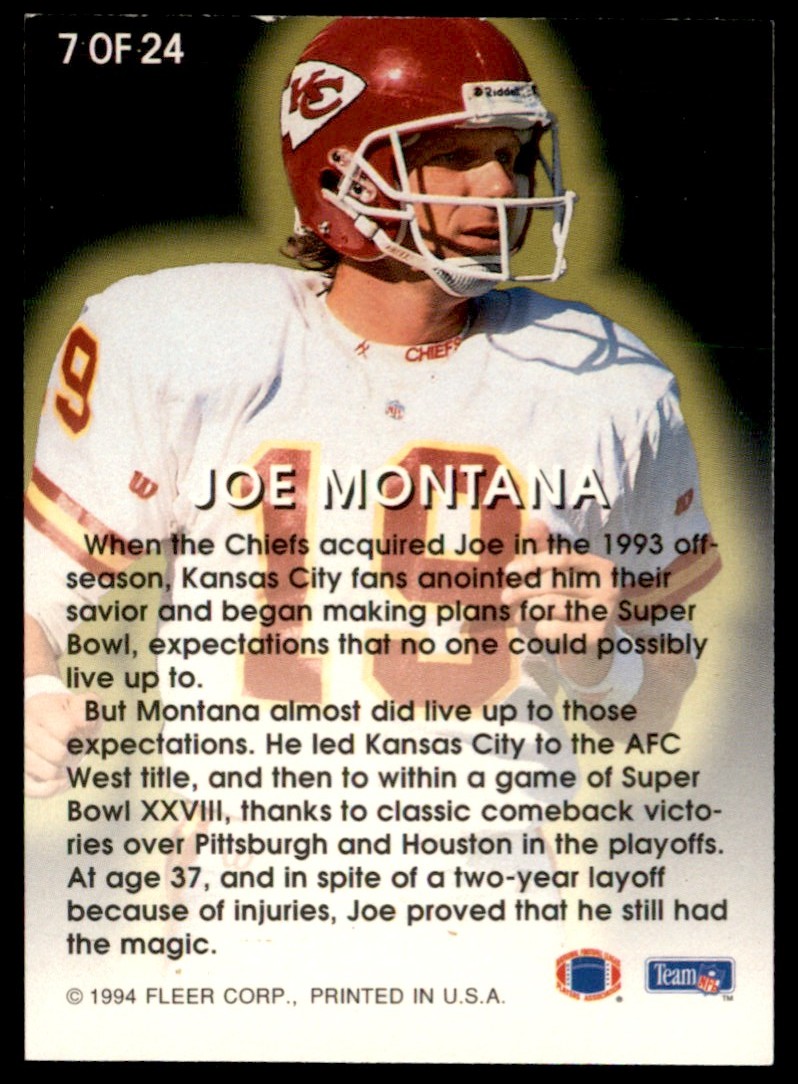 1994 Fleer All Pro Joe Montana #7 card back image