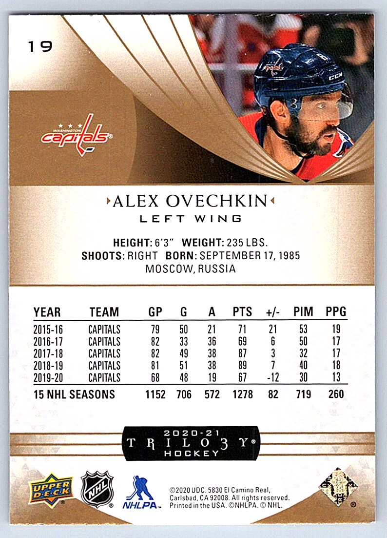 2020-21 Upper Deck Trilogy Alex Ovechkin #19 card back image