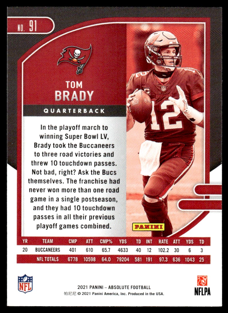 2021 Absolute Tom Brady #91 card back image