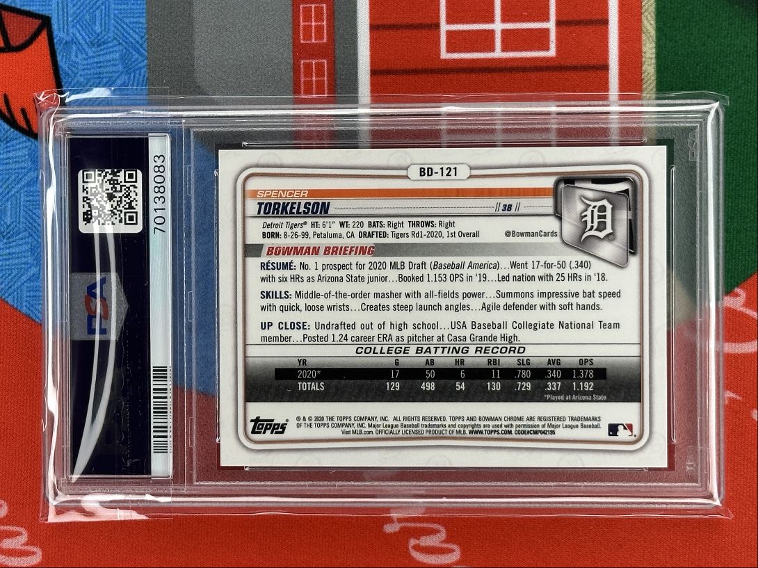 2020 Bowman Chrome Blue Refractor Spencer Torkelson 015/150 PSA 10