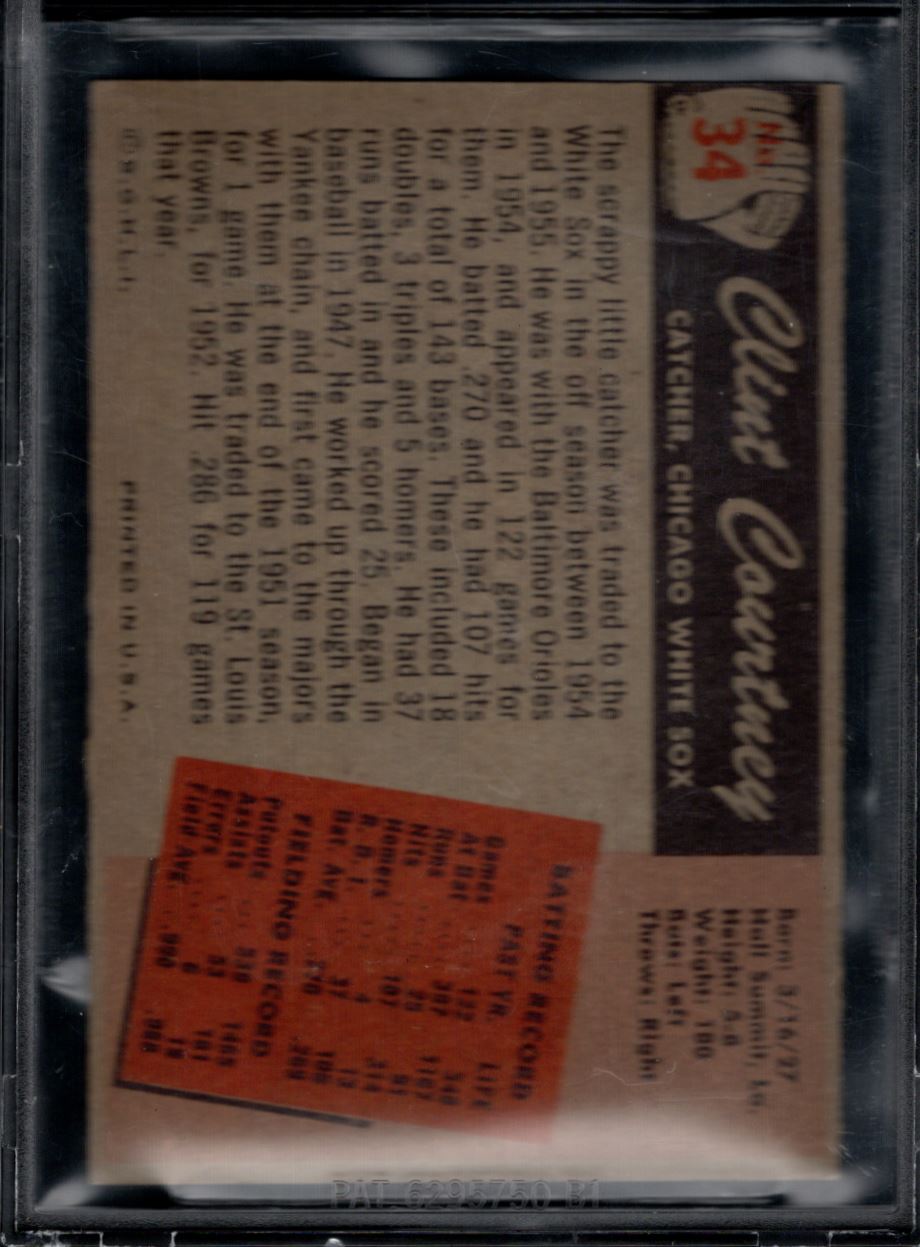 1955 Bowman Clint Courtney #34 card back image