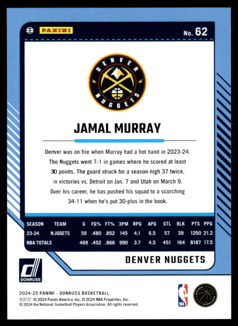 2024-25 Donruss Jamal Murray Denver Nuggets #62 | eBay