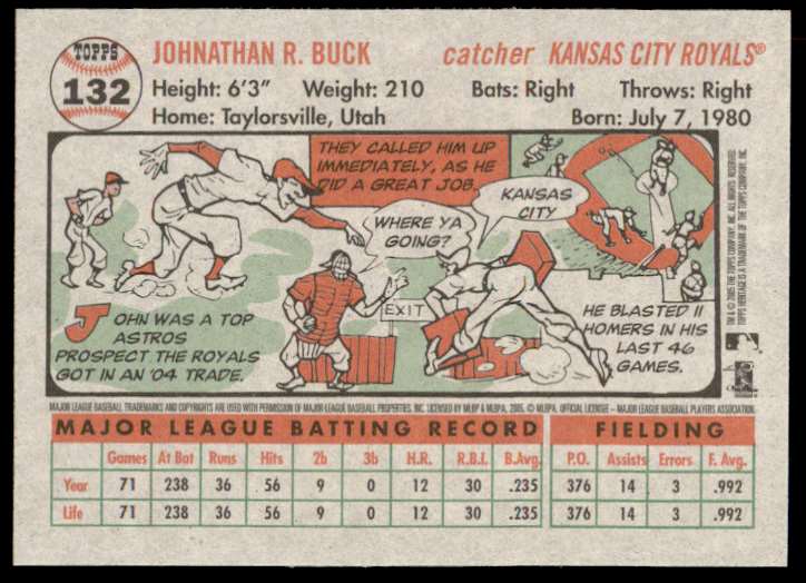 2005 Topps Heritage John Buck #132 card back image