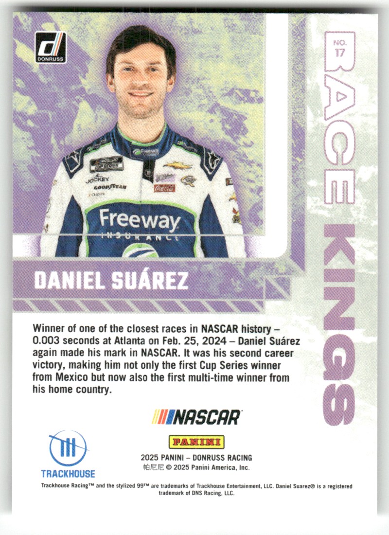 2025 Donruss NASCAR Race Kings DANIEL SUAREZ #17 card back image