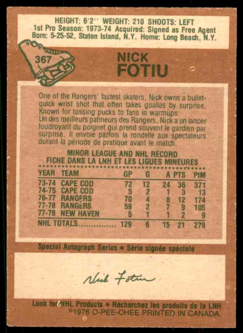 1978-79 O-Pee-Chee Nick Fotiu #367 on Kronozio