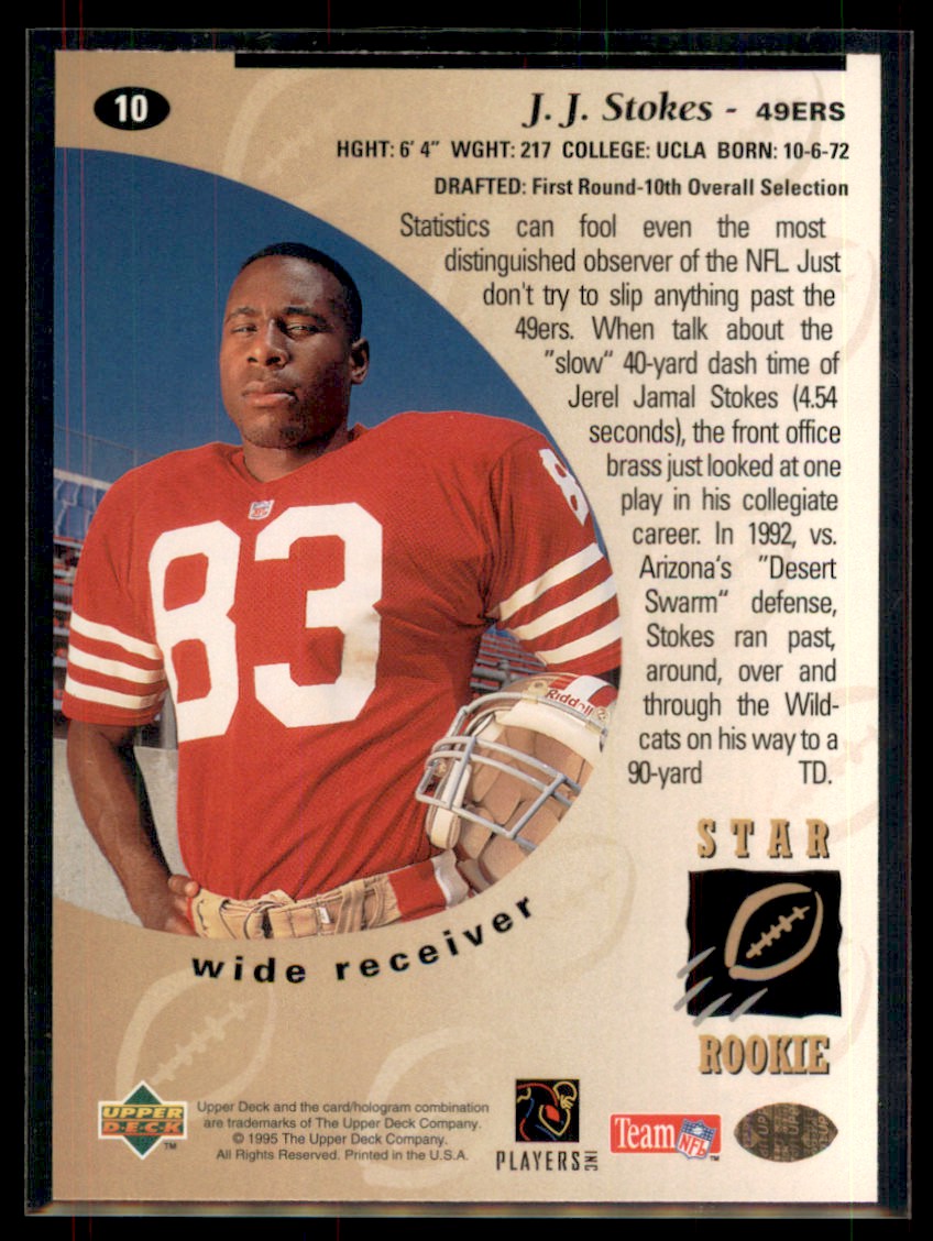 1995 Upper Deck J.J. Stokes #10 card back image