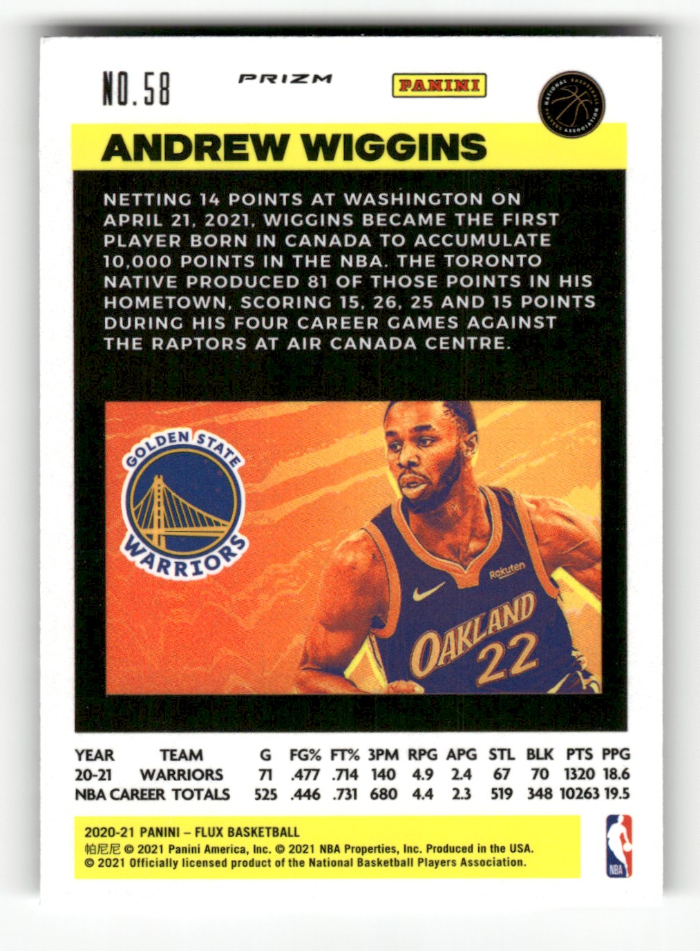 2020-21 Panini Flux Pulsar Andrew Wiggins #58 card back image