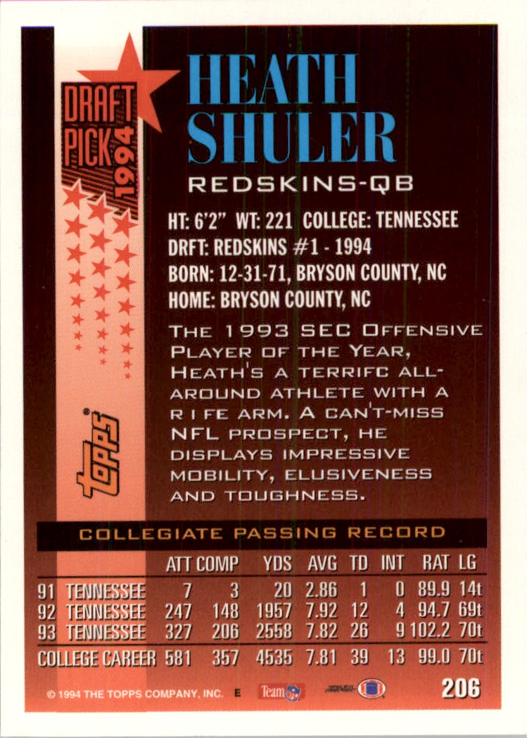 1994 Topps NFL Heath Shuler #206 | eBay