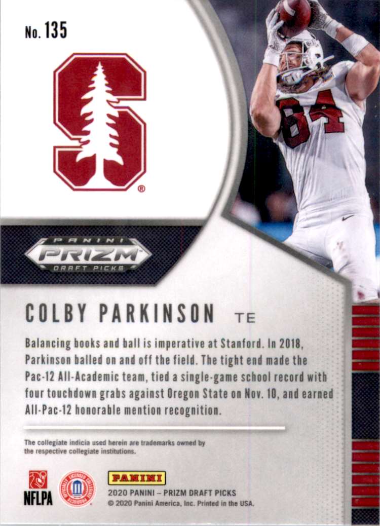 2020 Panini Prizm Draft Picks Colby Parkinson RC #135 card back image