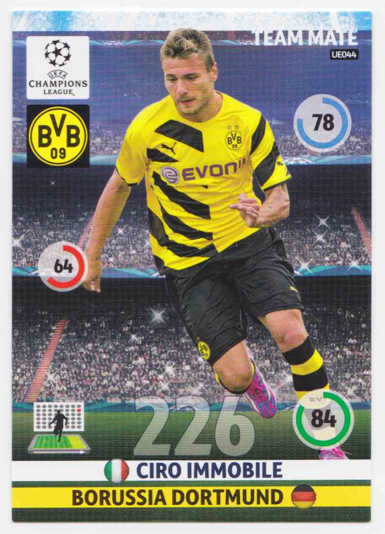 2014 Panini Adrenalyn XL Uefa Champions League Season Update Base Team Mate Ciro Immobile #UE044 card back image