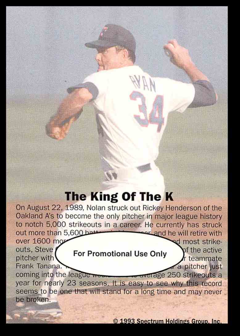 1993 Spectrum Spectrum Ryan Nolan Ryan/The King Of K #7 card back image