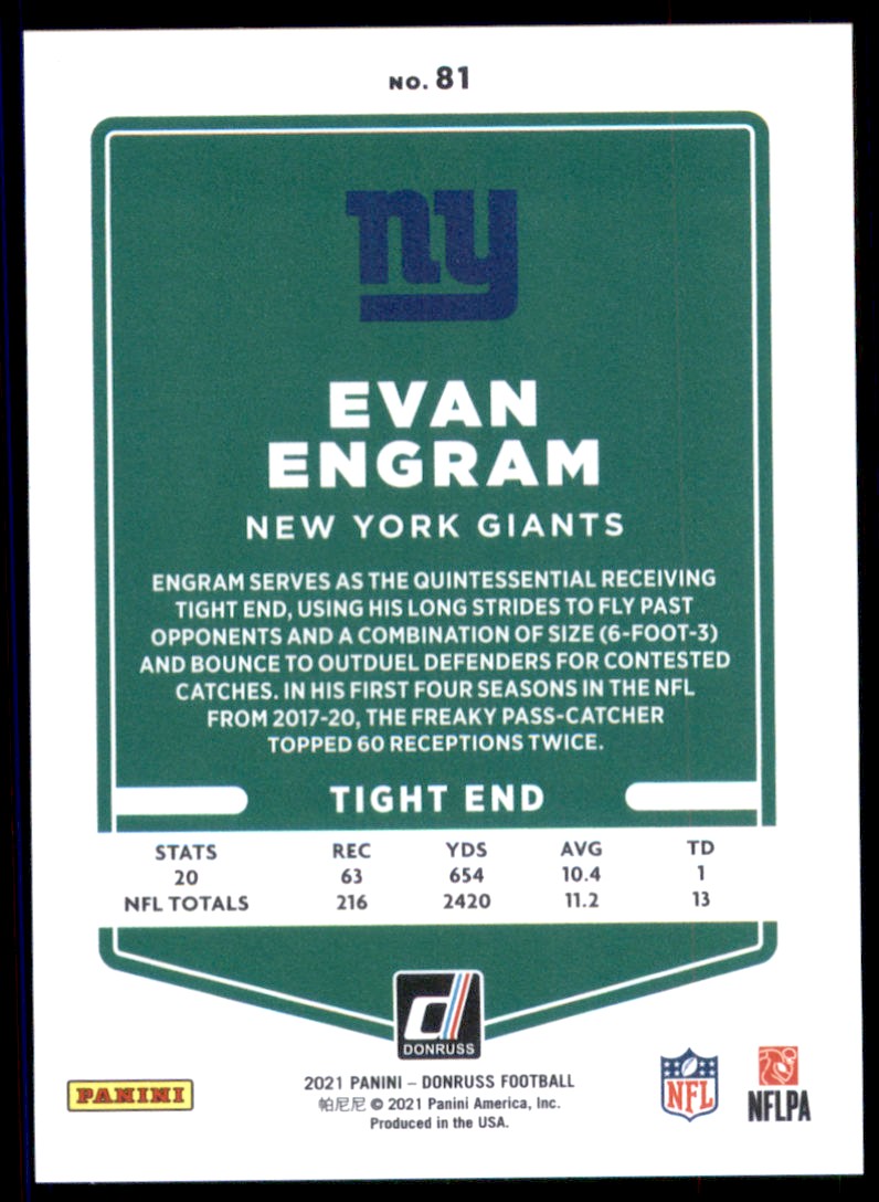 2021 Donruss Press Proof Premium Evan Engram #81 card back image
