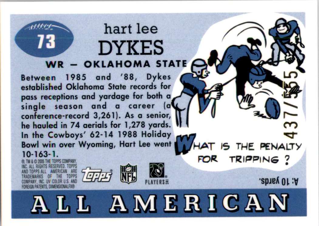 2005 Topps All American Chrome Hart Lee Dykes #73 card back image