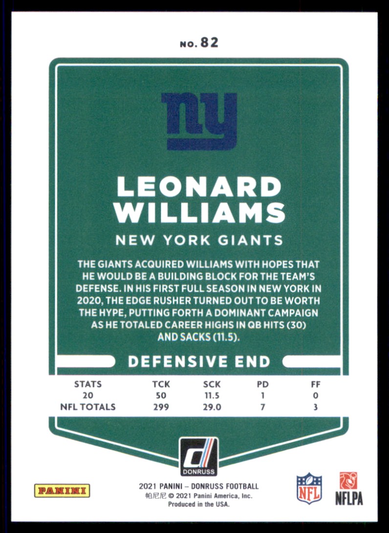 2021 Donruss Press Proof Premium Leonard Williams #82 card back image