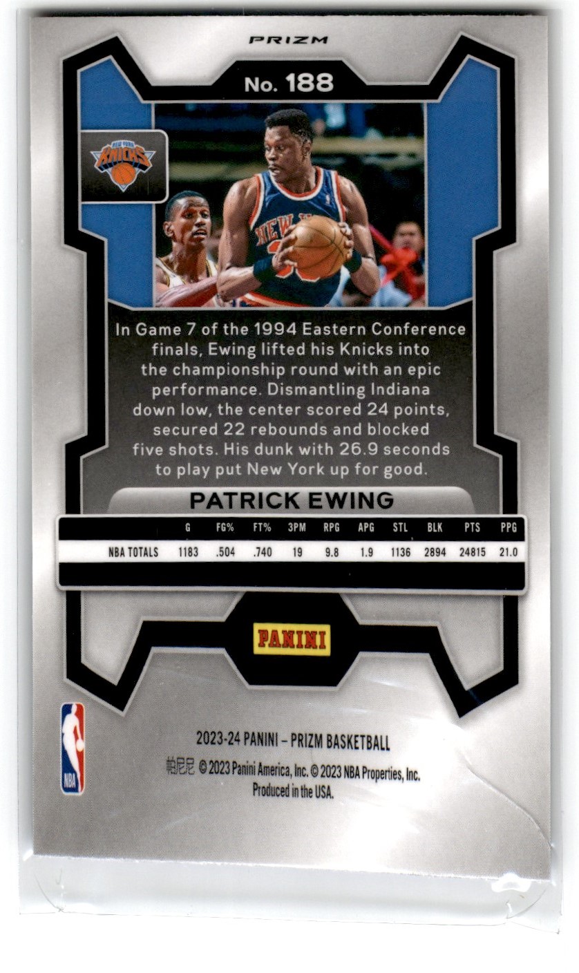 2023-24 Panini Prizm Red White Blue Patrick Ewing #188 card back image