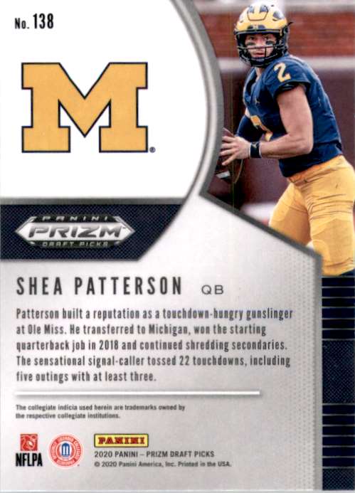 2020 Panini Prizm Draft Picks Shea Patterson RC #138 card back image