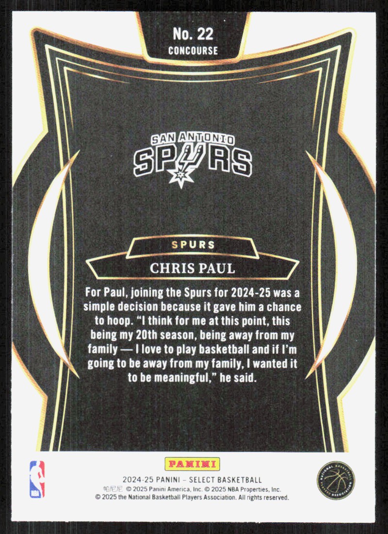 2024-25 Panini Select Chris Paul #22 card back image