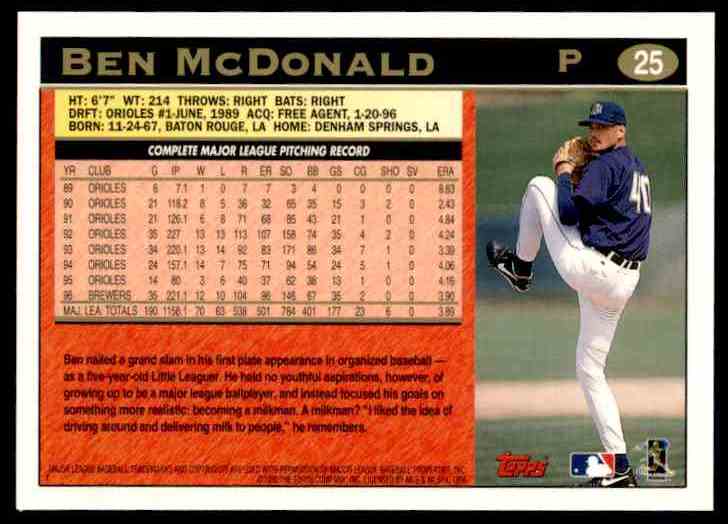 1997 Topps Baseball Card Ben McDonald #25 card back image