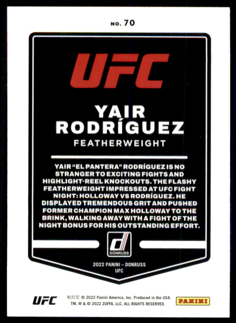 2022 Panini Donruss UFC Yair Rodriguez #70 card back image